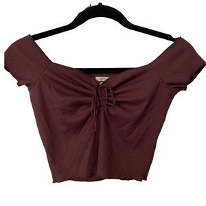 Off the Shoulder Burgundy Crop Top
